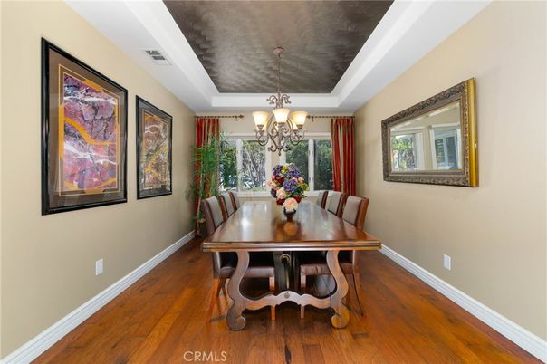 Chandelier, Dining room, Interior, Wood Texture Flooring