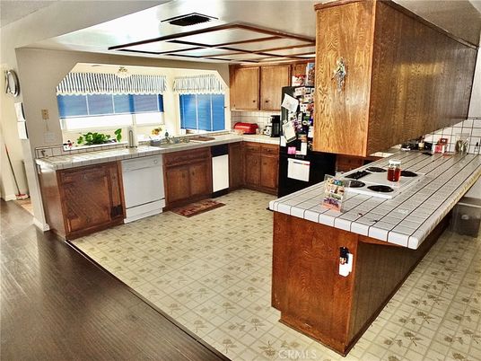 Interior, Kitchen, Tile Countertops, Wood Texture Flooring