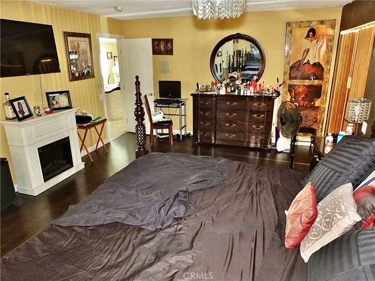 Bedroom, Fireplace, Interior, Wood Texture Flooring