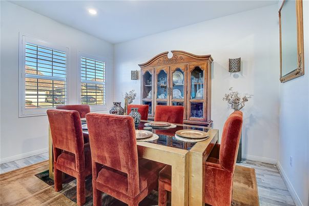 Dining room, Interior, Recessed Lighting, Wood Texture Flooring