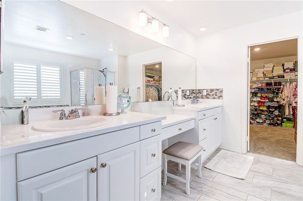 Bathroom, Dual Sink Vanities, Interior, Recessed Lighting, Walk-in Closets