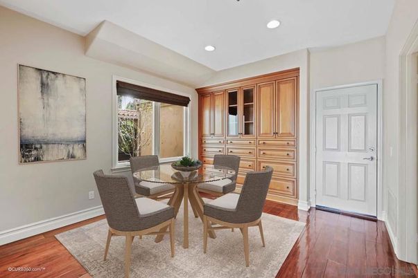 Dining room, Interior, Recessed Lighting, Wood Texture Flooring