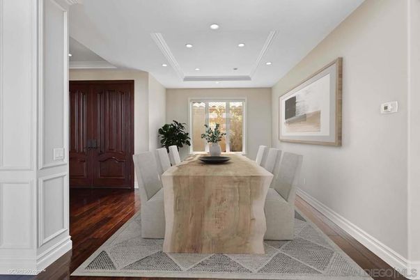 Dining room, Interior, Recessed Lighting, Wood Texture Flooring