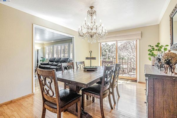 Chandelier, Dining room, Interior, Wood Texture Flooring