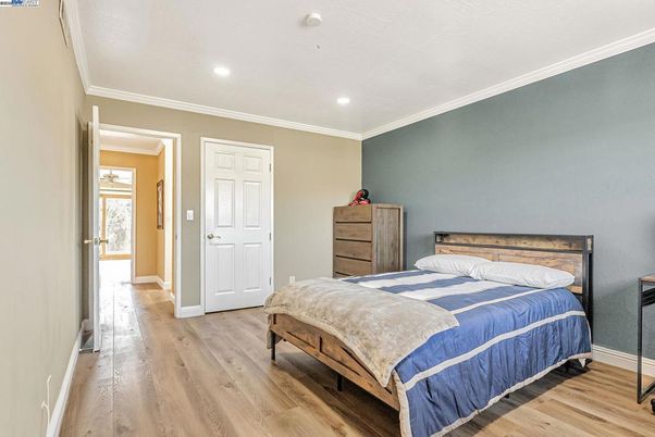Bedroom, Interior, Recessed Lighting, Wood Texture Flooring