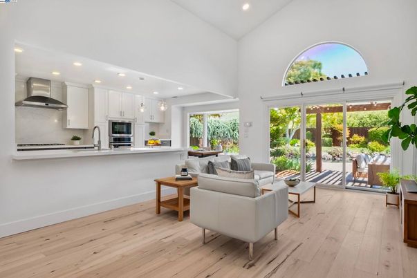 Interior, Kitchen, Living room, Pendant Lights, Recessed Lighting, Stainless Steel Appliances, Wood Texture Flooring