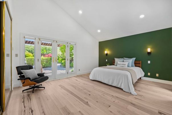 Bedroom, Interior, Recessed Lighting, Wood Texture Flooring