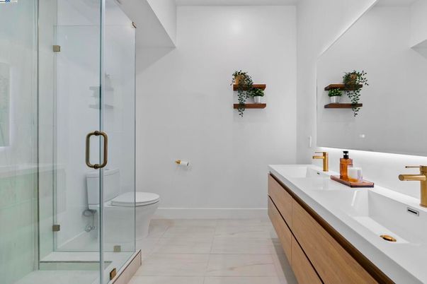 Bathroom, Dual Sink Vanities, Glass Shower, Interior, Marble