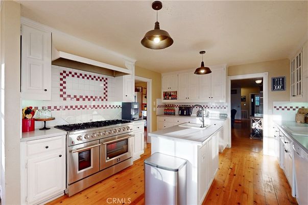 Interior, Kitchen, Pendant Lights, Stainless Steel Appliances, Wood Texture Flooring