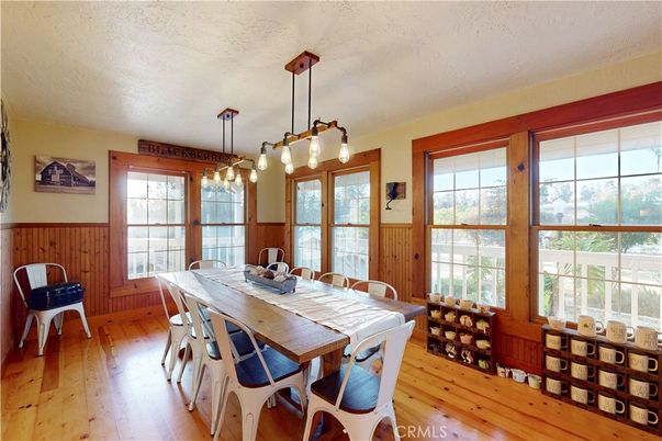 Dining room, Interior, Pendant Lights, Wood Texture Flooring