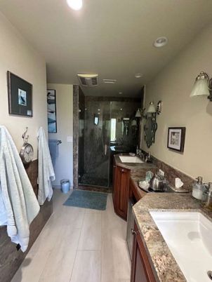 Bathroom, Dual Sink Vanities, Glass Shower, Interior, Recessed Lighting