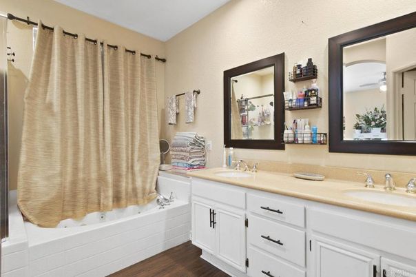 Bathroom, Dual Sink Vanities, Interior, Wood Texture Flooring