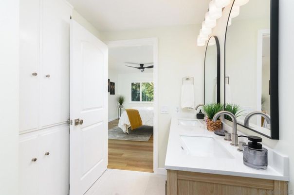 Bathroom, Bedroom, Dual Sink Vanities, Interior, Wood Texture Flooring