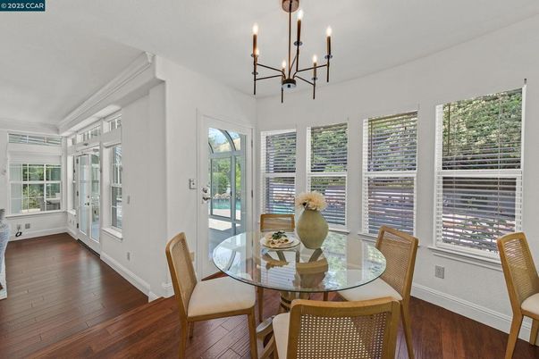 Chandelier, Dining room, Interior, Wood Texture Flooring