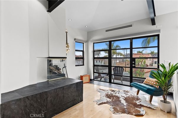 Fireplace, Interior, Pendant Lights, Recessed Lighting, Wood Texture Flooring