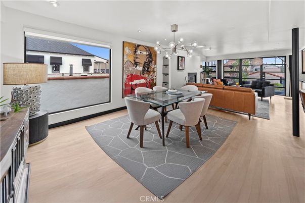 Dining room, Interior, Living room, Pendant Lights, Recessed Lighting, Wood Texture Flooring