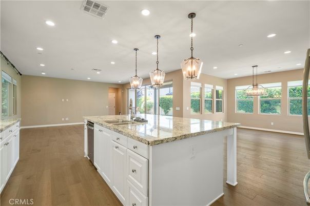 Interior, Kitchen, Pendant Lights, Recessed Lighting, Wood Texture Flooring