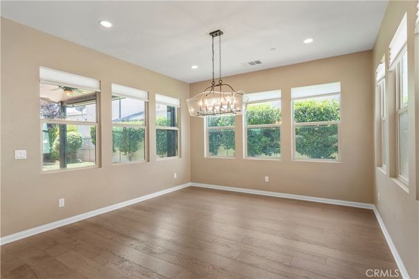 Chandelier, Empty room, Interior, Recessed Lighting, Wood Texture Flooring