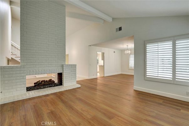 Chandelier, Empty room, Fireplace, Interior, Wood Texture Flooring