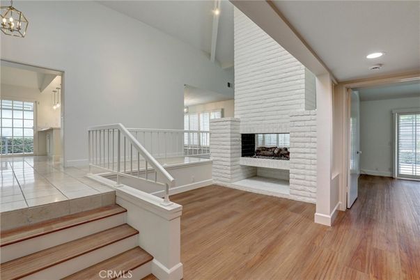 Fireplace, Interior, Recessed Lighting, Wood Texture Flooring