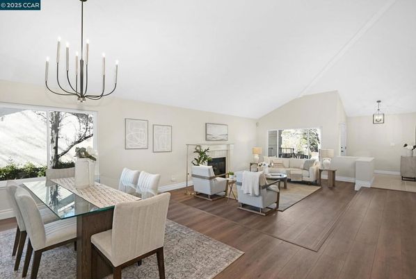 Dining room, Interior, Kitchen, Recessed Lighting, Stainless Steel Appliances, Wood Texture Flooring