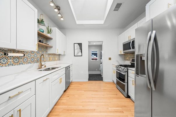 Interior, Kitchen, Stainless Steel Appliances, Wood Texture Flooring