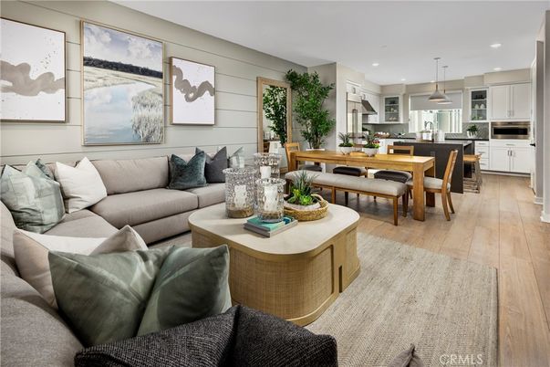 Dining room, Interior, Kitchen, Living room, Pendant Lights, Recessed Lighting, Stainless Steel Appliances, Wood Texture Flooring