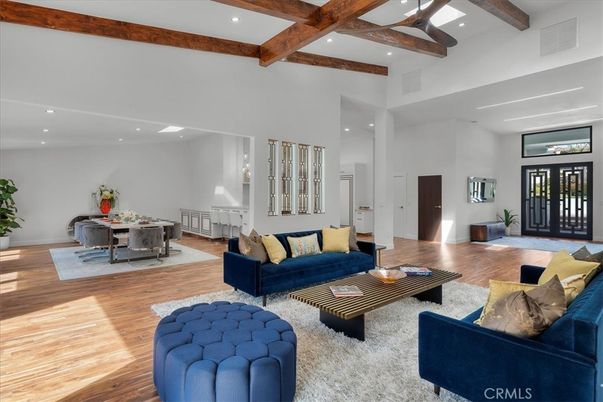 Dining room, Interior, Living room, Recessed Lighting, Wooden Beams, Wood Texture Flooring