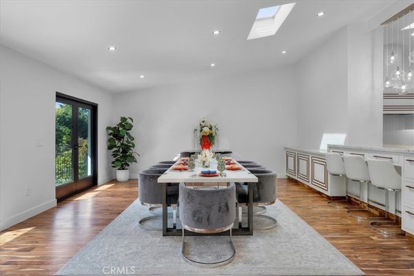 Dining room, Interior, Pendant Lights, Recessed Lighting, Wood Texture Flooring