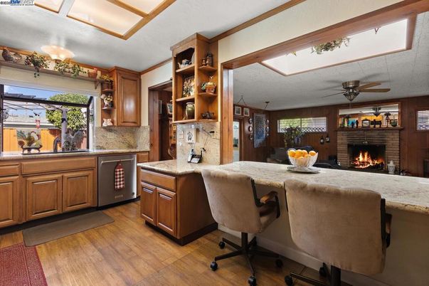 Fireplace, Interior, Kitchen, Wood Texture Flooring