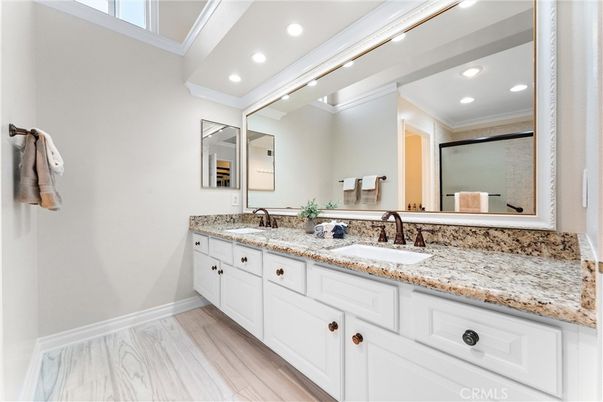 Bathroom, Dual Sink Vanities, Interior, Marble, Recessed Lighting