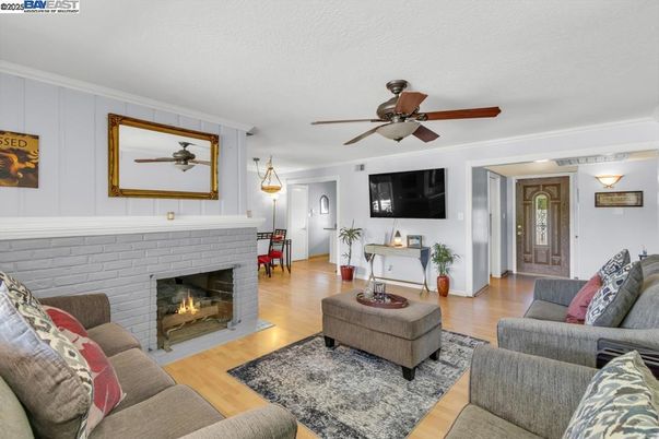 Fireplace, Interior, Living room, Pendant Lights, Wood Texture Flooring