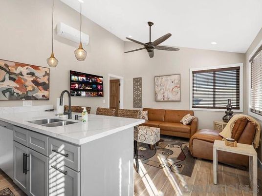 Interior, Kitchen, Living room, Pendant Lights, Recessed Lighting, Wood Texture Flooring