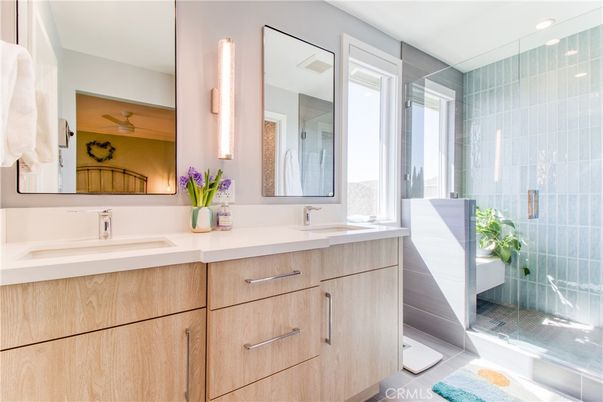 Bathroom, Dual Sink Vanities, Glass Shower, Interior, Recessed Lighting