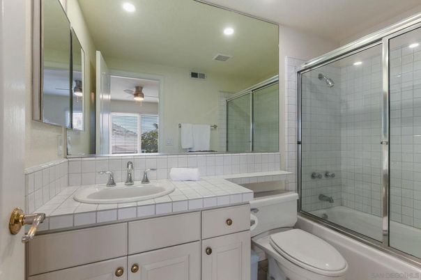Bathroom, Glass Shower, Interior, Recessed Lighting, Tile Countertops