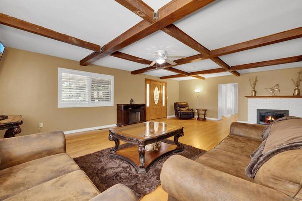 Fireplace, Interior, Living room, Wooden Beams, Wood Texture Flooring