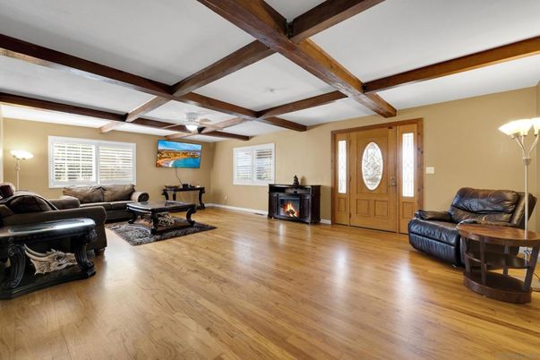 Fireplace, Interior, Living room, Wooden Beams, Wood Texture Flooring