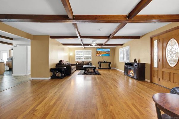 Fireplace, Interior, Living room, Wooden Beams, Wood Texture Flooring