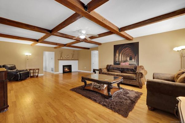 Fireplace, Interior, Living room, Wooden Beams, Wood Texture Flooring