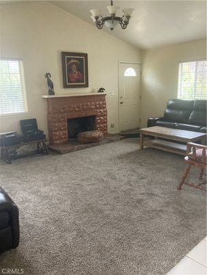 Chandelier, Fireplace, Interior