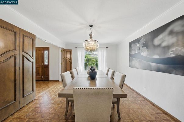 Chandelier, Dining room, Interior, Wood Texture Flooring