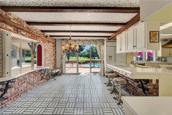 Chandelier, Interior, Kitchen, Stone Walls, Wooden Beams