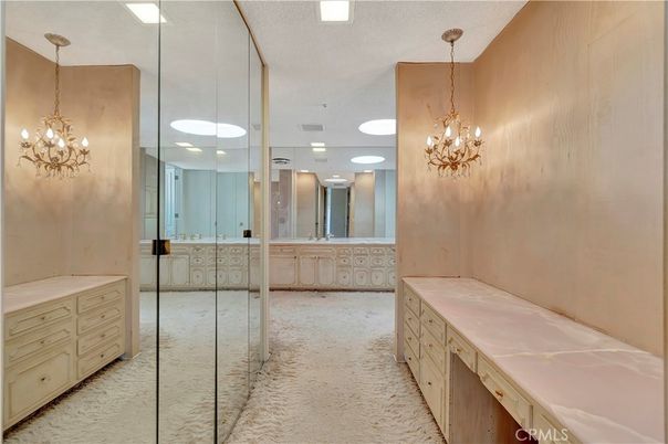 Bathroom, Chandelier, Glass Shower, Interior, Pendant Lights, Recessed Lighting