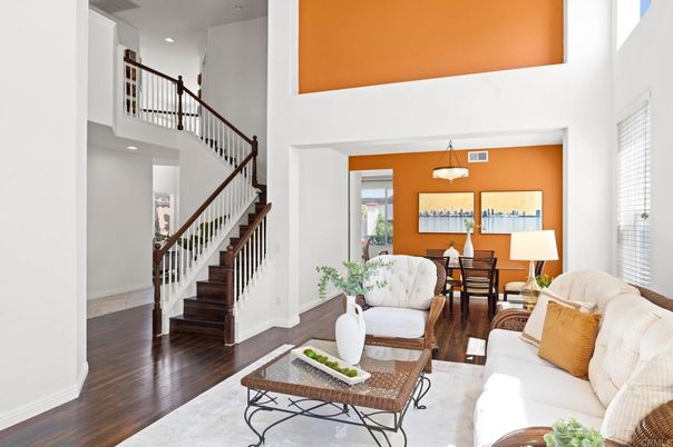 Dining room, Interior, Living room, Pendant Lights, Recessed Lighting, Wood Texture Flooring