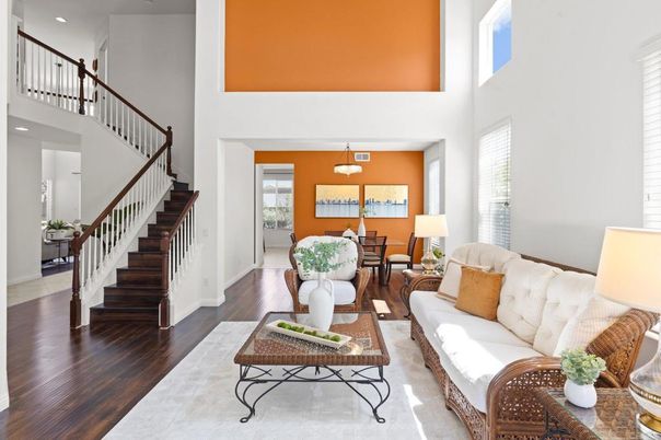 Dining room, Interior, Living room, Pendant Lights, Recessed Lighting, Wood Texture Flooring