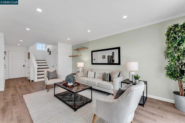 Interior, Living room, Recessed Lighting, Wood Texture Flooring