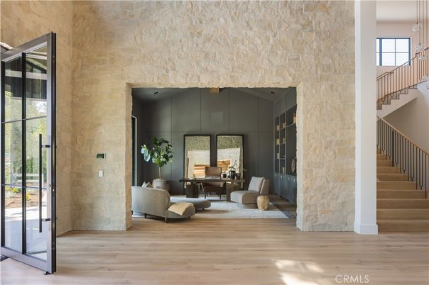 Interior, Living room, Stone Walls, Wood Texture Flooring