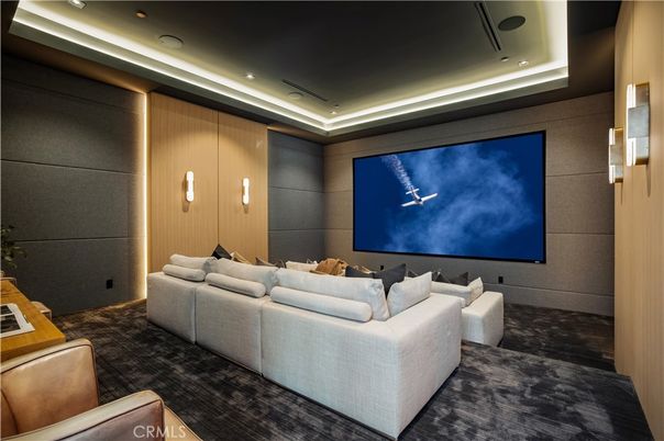 Interior, Projection Screen, Recessed Lighting, Theatre Room, Wooden Walls
