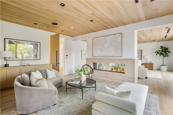 Fireplace, Interior, Living room, Recessed Lighting, Wooden Ceilings, Wood Texture Flooring