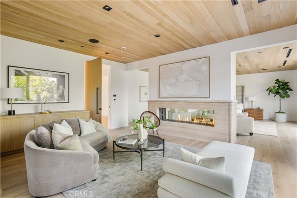 Fireplace, Interior, Living room, Recessed Lighting, Wooden Ceilings, Wood Texture Flooring